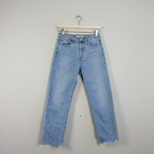 Levi's Wedgie Straight Jeans Women 26 Blue Crop Cotton Button Fly Distressed 570